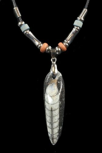 Fossil Orthoceras (Devonian Cephalopod) Necklace #43113